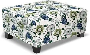 Ottoman Cover Rectangle Printed,Stretch Slipcover for Rectangular Footstool,Soft Fabric with Non-Slip Elastic Bottom,Furniture Protector for Living Room or Bedroom,X-Large,Flower C