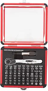 Sunex 9726 Mini Ratchet and Bit Set, 1/8-Inch - 1/4-Inch S2 Bits, 5/64-Inch - 1/4-Inch hex bits, 38-Piece Silver