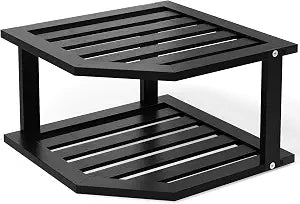 VERTORGAN 2 Tier Bamboo Plate Organizer,Corner Shelf for Kitchen(Black)