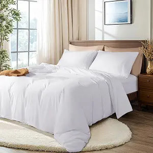 LBRO2M Duvet Cover 3 Piece, Ultra Soft Microfiber Duvet Cover Set Queen Size, Breathable & Durable Comforter Cover (HXBT-White-36)
