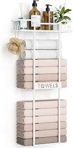 Aetyord Towel Racks for Bathroom Wall Mounted with Shelf, 31.5" Large Towel Holder for Bathroom Wall, White Towel Storage for Rolled Towels, Space Saving Organizer for Small Bathroom, RV & Apartment