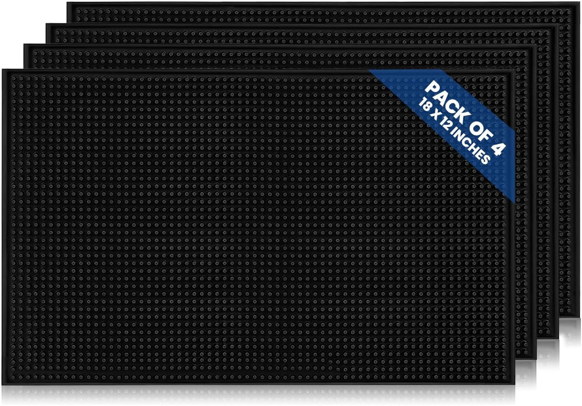 Premium Rubber Bar Mats 18"x12" 4 Pack - Non-Slip Drying Mats