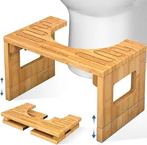 KingPavonini Foldable Bamboo Toilet Stool Squat 7in & 9in Adjustable Height