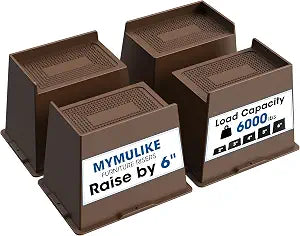 MYMULIKE Bed Risers 6 Inch Heavy Duty, Oversized Furnitures Risers 6 inch Support 6000 lbs, Bed Table Rising Blocks, Fits for Couch, Sofa, Chair, Furniture Lifts 4 Pack,Dark Brown