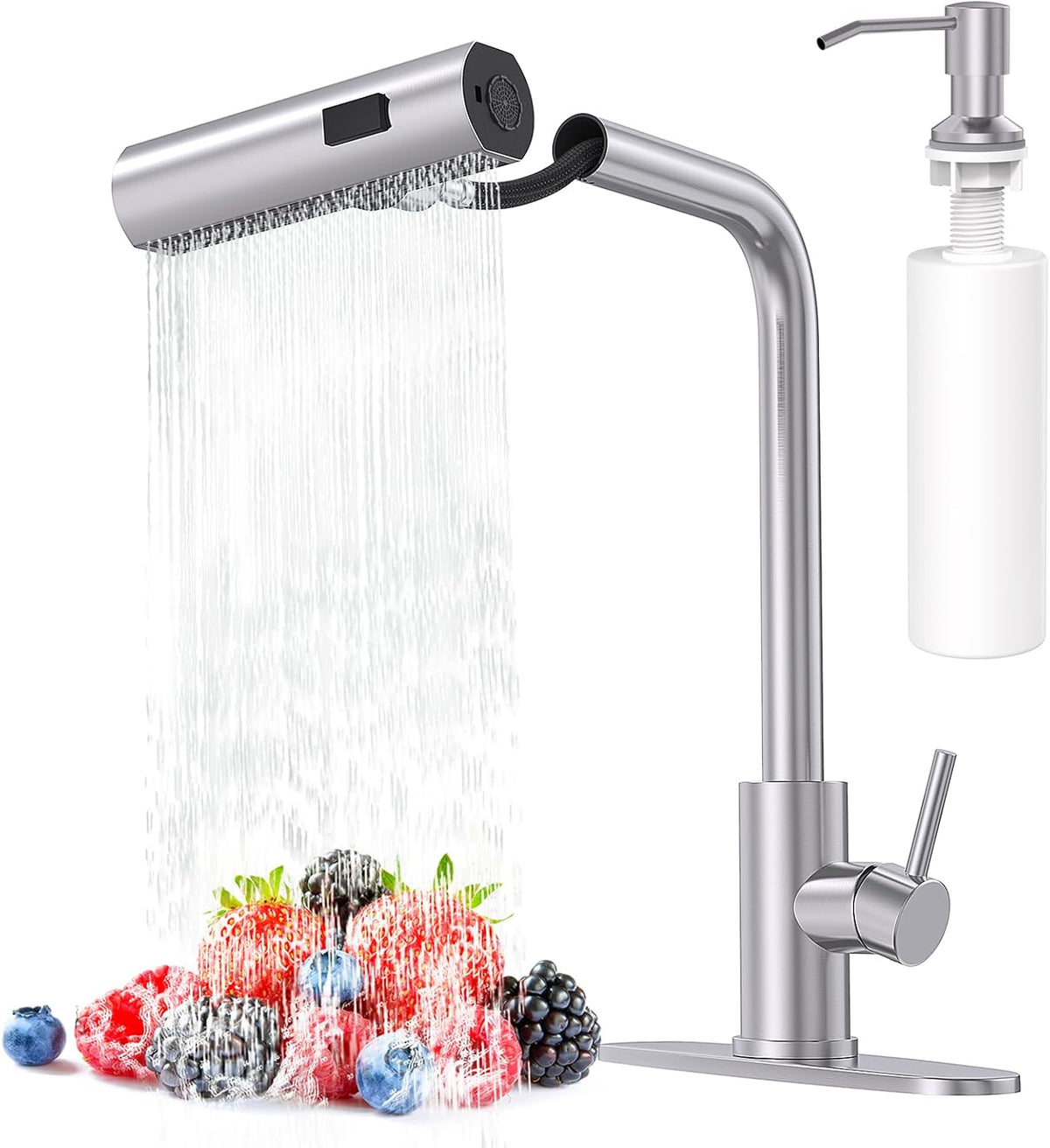 AVSIILE Kitchen Faucets with Pull Down Sprayer & Soap Dispenser, Brushed