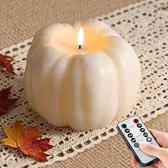 Eywamage Cream Pumpkin Flameless Candle with Remote, Fall Decorations