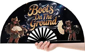 13 In Line Dance Popping Fans, Boots on The Ground Hand Fan, Where Them Fans At Clack Fan, Western Hand Fan for Dance, Party, Decoration, Festival, Large Festival Folding Fan (Style5)