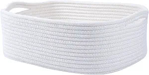 Woven Cotton Rope Storage Basket, Cube Changing Table Organizer for Closet Towels, Baby Nursery Bin, Small Dog Cat Toy Box, Gift Baskets empty (White)