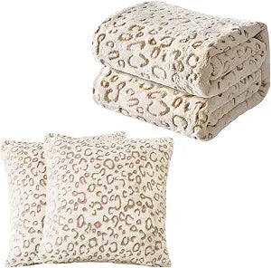 FY FIBER HOUSE Leopard Print Blanket & Pillow Covers Brown