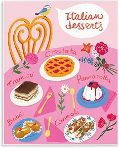 Italian Desserts Table Kitchen, 11 x 14 Inch Mounted Print on Wall Plaque