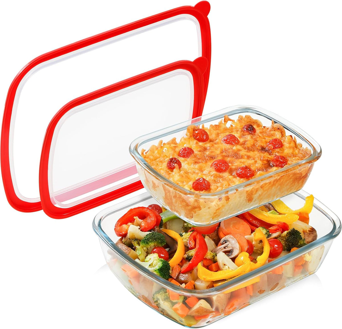 NUTRIUPS 9x11 & 9x6in, 3+1.3QT Rectangular Deep Baking Dish with Lid