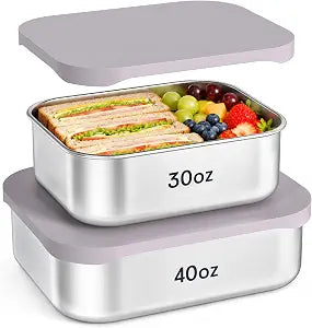 Caperci 2-Pack Stainless Steel Food Containers, Metal Sandwich Containers