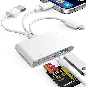4 in 1 SD Card Reader for iPhone,USB-C/Lightning/USB-A,OTG Adapter,Fast Photo Transfer from Digital Camera SD/TF Card to Phone,SD/Micro SD Card Adapter for iPhone,iPad,Android,USB Flash Drive
