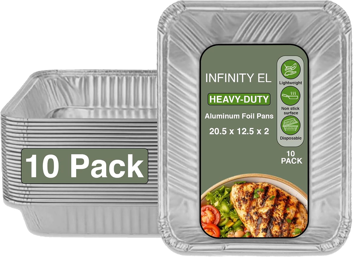 INFINITY EL 10 Pack Aluminum Pans, Disposable Foil Pans, Full Size-Shallow