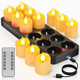 Yme Rechargeable Tea Lights Candles with Remote & USB-C Charging Base