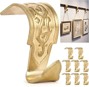 Moxweyeni 8 Pcs Thicken Picture Rail Hooks Solid Brass Vintage, Brass