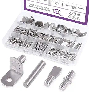 Swpeet 120Pcs 4 Styles Shelf Pins Kit Nickel Plated Shelf Bracket Pegs Cabinet Furniture Support for Shelf Holes on Cabinets, Entertainment Centers