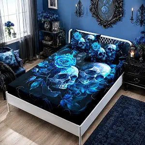 HOSIMA Death Skull Heads Twin Bedding Sets,1 Fitted Sheet+2 Pillowcases.