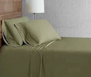 Brooklyn Loom Classic Cotton Sheet Sets Olive Green Cotton 4-Piece Queen Sheet Set, Solid Color Themed, for Men and Women, Oeko-TEX Certified Confidence