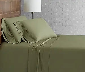 Brooklyn Loom Classic Cotton Sheet Sets Olive Green Cotton 3-Piece Twin XL Sheet Set, Solid Color Themed, for Men and Women, Oeko-TEX Certified Confidence