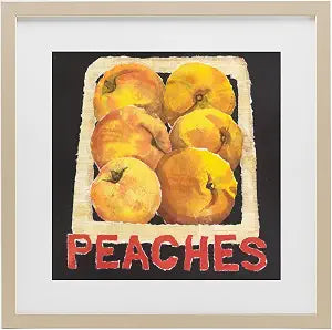 Collaged Garden Peaches Still Life, 13 x 13 Inch Framed Print Under Glass