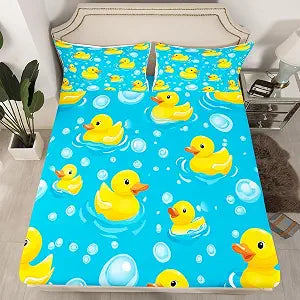 Erosebridal Kids Yellow Rubber Duck Twin Fitted Sheet Cartoon Ducks Bed Sheets Funny Animal Bedding Set Cute Pet Animal Sheets for Boys Girls