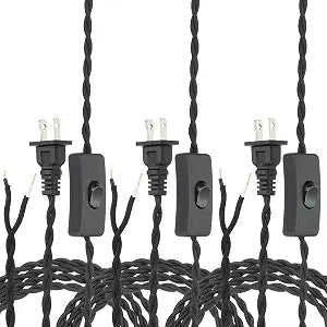 uxcell 3Pcs 6Ft 18/2 Twisted Cloth Covered Lamp Cord Black