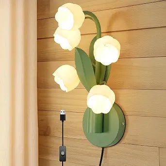 WERFOP Lily of The Valley Wall Sconce USB Plug-in Flower Wall Lamp