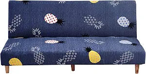 WOMACO Printed Futon Cover Stretch Sofa Bed Slipcovers Full Twin Queen Size Armless Couch Loveseat Protector Covers with Elastic Bottom for Living Room Bedroom Furniture (Pineapple-1, 63"-75")