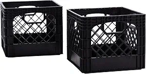 Plastic 16-Quart Cube Milk Crate Stackable Storage with Handles, 2-Pack