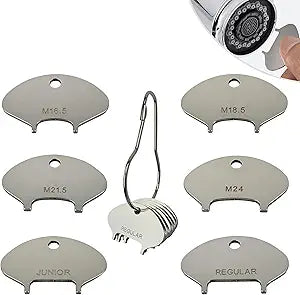 Upgraded 304 Stainless Steel Faucet Aerator Key Universal Fit for 6 Sizes (M16.5, M18.5, M21.5, M24, Junior, Regular) Plug-in Aerators Faucet Accessories