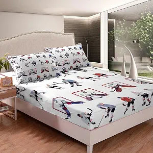 Feelyou Ice Hockey Fitted Sheet Twin Size Boys (Flat Sheet Not Included)