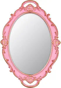 YCHMIR Vintage Small Mirror 14.5 x 10 inch Oval Pink Wall Mirror
