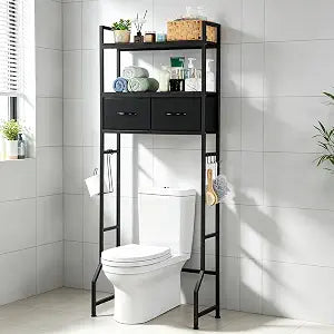 YBING Black Over The Toilet Storage Cabinet, Over Toilet Bathroom Organizer Freestanding, Above Toilet Storage Cabinet, Over Toilet Storage Shelf with Drawers