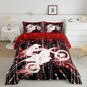 Feelyou Kids Red Dirt Bike Bedding Set Twin Size for Boys Girls