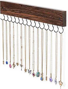 Lolalet Wooden Necklace Holder for Wall with 15 Hooks -Brown