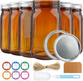 CARBLIN 6 Pack 32 oz Mason Jars, Amber Wide Mouth Canning Jar with Lids