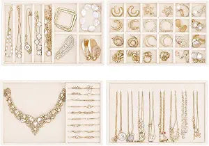 ProCase Stackable Jewelry Organizer Trays for Drawers, Jewelry Drawer Inserts Container Display Case Storage for Earring Necklace Rings Bracelet with Removable Dividers -Beige, 4 Layers