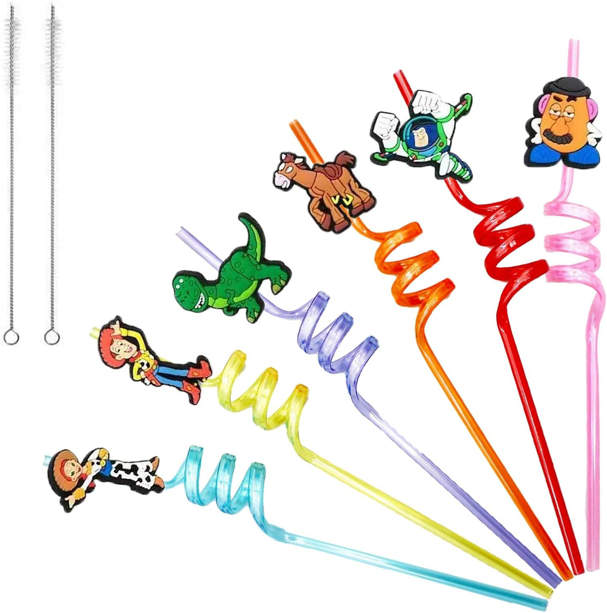 30pcs Toys Straws Toys Party Supplies Favors With 2pcs Cleaning Brush Plastic Reusable Straws Birthday Party Supplies For Boys Girls