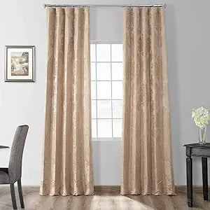 HPD Half Price Drapes Designer Damask Curtains for Room Decoration 96 Inches Long Faux Silk Room Darkening Curtains (1 Panel), 50W x 96L, Beige & Gold