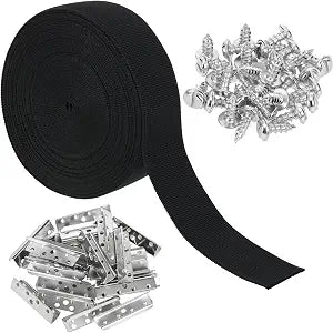 2 Inch x 50 FT Patio Furniture Repair Kit, Chair Webbing Replacement Straps with Metal Buckles, Elastic Webbing Repair for Outdoor Lawn Chairs, Recliner & Sofa Cushion (Black)