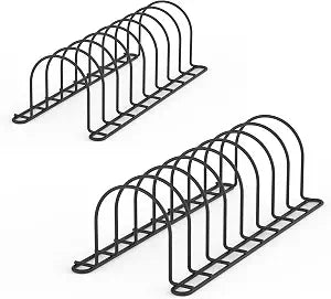 JAQ Plate Rack & Cutting Board Organizer for Cabinet, 8-Slot Metal Organizer for Plates, Cutting Boards, Baking Sheets and Pans, Kitchen Cabinet & Countertop Storage, 2 Pack, Black