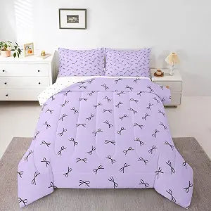 Feelyou Cute Kawaii Bow Comforter Set Full Size 3 Pcs Kids Boys Girls