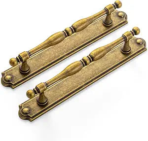 2Pack Antique Brass Cabinet Pulls with Backplate 5 Hole Center