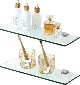 Alise 2Pcs Glass Bathroom Shelves,15 Inch Floating Shelf Glass Wall Shelves