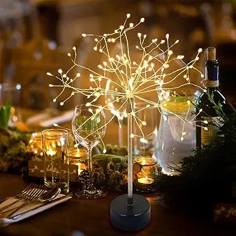 Table Firework Light Mini Table Centerpiece Lights,120 LED Fairy Light Starburst Lighting Banquet Table Center Piece Decoration Light Up Star, Battery Operated, for Dinner Indoor Christmas Party Decor