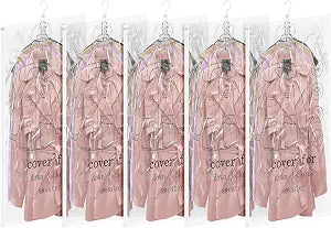 Hanging Vacuum Storage Bags 5 Pack Reusable Space Saver Bags for Clothes 43.3 x27.6 inch Vacuum Seal Storage Bag Dresses Space Bags for Suits, Coats or Jackets, Closet Organizer and Storage