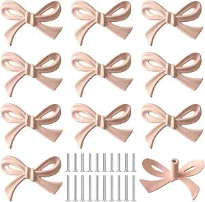 10-Pack Bow Drawer Knobs Zinc Alloy Vintage Drawer Pulls Solid & Durable Bow Tie Shaped Cabinet Hardware Pulls Decorative Handles for Drawers Storage Cabinets Dresser Bookcases (Pink-10Pcs)