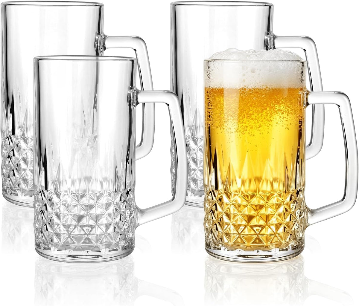 Beer Mugs For Freezer, 20 oz Heavy Glass Mugs with Handles Set of 4