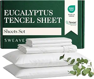 Cooling Tencel Sheets Twin Blend with Egyptian Cotton, 3Pc, White